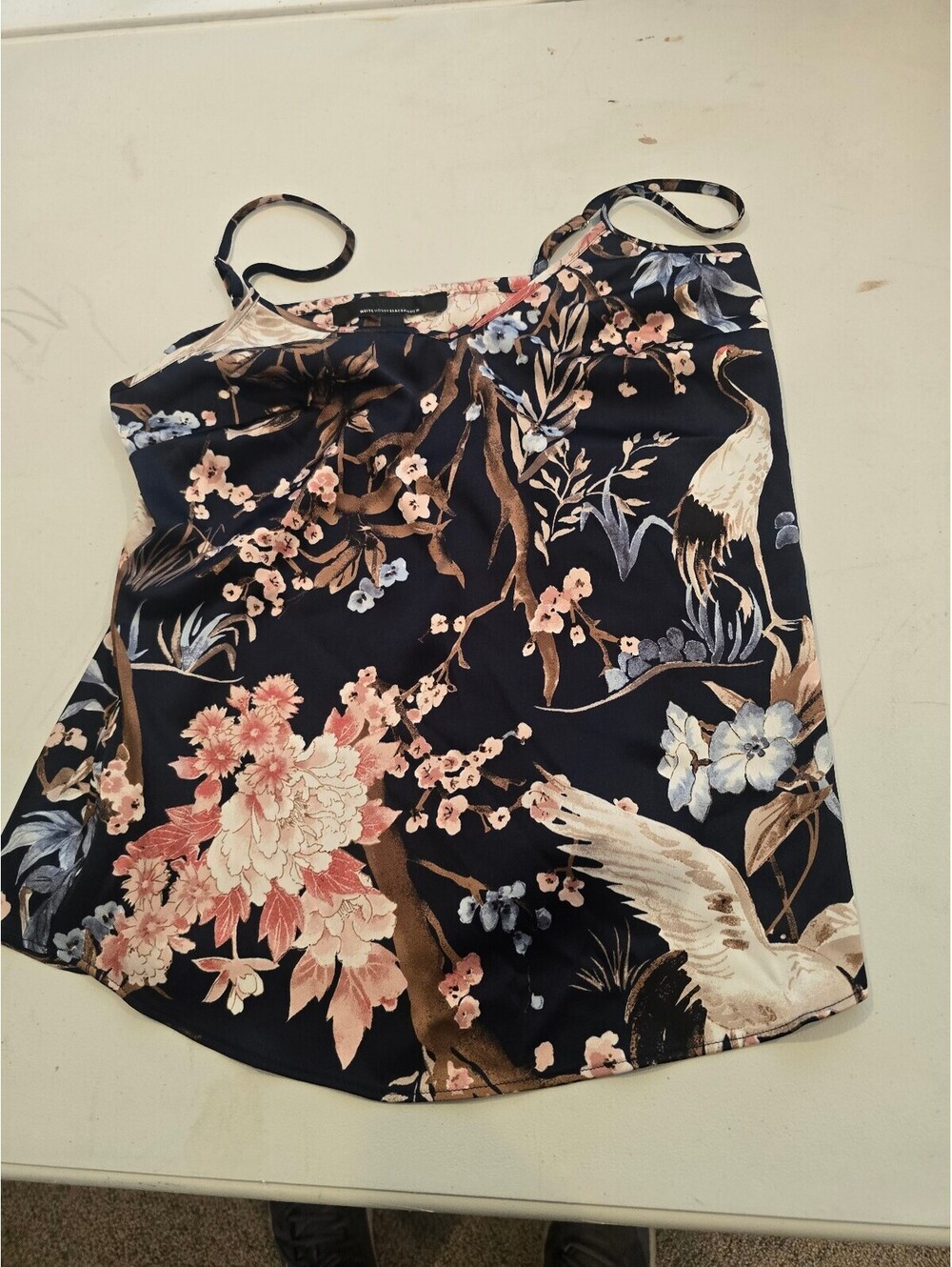 White House Black Market Floral and Crane Print Silk Camisole Top XXS